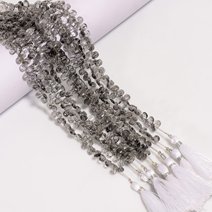 Perles en forme de poire de quartz rutile noir, pierre précieuse de quartz rutile noir, perles lisses fabrication de bijoux perles de pierres précieuses naturelles, 8 pouces - Product Image 3