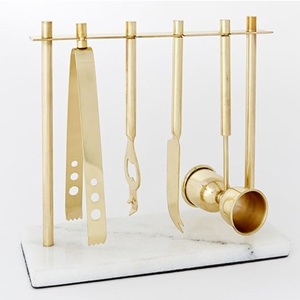 Juego de herramientas de latón de lujo moderno, soporte de mármol blanco, Kit de barman chapado en oro de acero inoxidable duradero, accesorios para Bar - Product Image 1