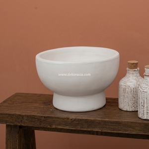 Bol sur piédestal en céramique rustique blanc uni Canasta L, vase de table artisanal 18x35cm, décoration pour la maison et l'hôtel, vente en gros - Product Image 3