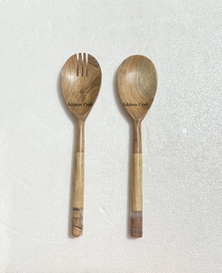 Serveur à salade en bois de manguier poli, manche en marbre terrazzo pour ustensiles de cuisine, vaisselle, outil à salade, couverts en bois, cuillère et fourchette - Product Image 5