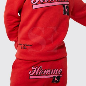 Ensemble survêtement personnalisé pour homme en molleton rouge French Terry, pantalon évasé et sweat à capuche, coton de haute qualité, taille XXL, streetwear, polaire avec logo - Product Image 6