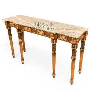 Luxury Classic <b>Console</b> <b>Table</b> <b>With</b> <b>Marble</b> <b>Top</b> and Carved Gold Details - Product Image 4