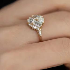 Alianza de boda de oro amarillo de 18 quilates, joyería nupcial única, propuesta de diamante cultivado en laboratorio y anillo de compromiso de aniversario, anillos finos - Product Image 3