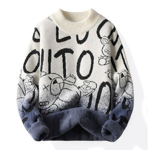 Pull-over en tricot pour hommes, coupe ajustée, mélange de laine, doux et chaud, à manches longues, pull-over décontracté à col ras du cou pour l'hiver - Product Image 3