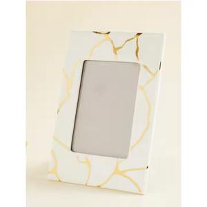 Marco de fotos blanco y dorado hermoso con estilo a la moda marco de fotos con incrustaciones de hueso de cuerno de brillo Natural - Product Image 3