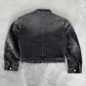 Chaqueta vaquera holgada de gran tamaño lisa con dobladillo deshilachado lavado vintage unisex personalizada OEM chaqueta vaquera recortada personalizada unisex - Product Image 3