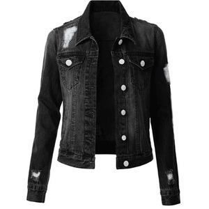 Nouveau en détresse lavé Denim veste 100% coton en gros styliste jean veste respirant à capuche femme veste - Product Image 6