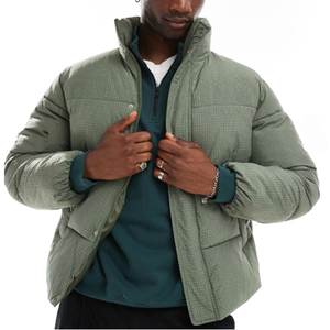 Fabricant de vestes matelassées en ripstop vert kaki sur mesure, fournisseur en gros de vestes d'hiver à col cheminée rembourrées - Product Image 1