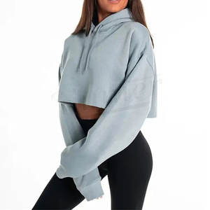 Sudadera Corta de Alta Calidad al por Mayor de Fábrica, Conjunto de Sudadera Corta para Mujer, Tallas Grandes, Sudaderas con Capucha Beige - Product Image 1