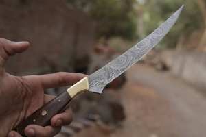 Couteau de pêche personnalisé fait main Jexmoo, lame en acier Damas, couteau à fileter avec étui en cuir, cadeau pour pêcheur - Product Image 2