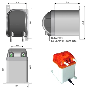 Peribomba peristáltica de 500ml/mim, bomba dosificadora peristáltica de 24V con cabezal de bomba intercambiable en naranja, carcasa y tubo peristáltico armado - Product Image 4