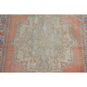 Alfombra turca vintage de 4,5x7,1 pies, beige, naranja, área grande, retales de lana, diseño rectangular abstracto para pasillo, Alfombra de látex para habitación - Product Image 5
