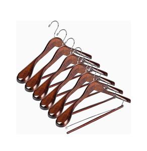 Lot de 6 cintres en bois à épaules larges, barre de pantalon antidérapante, cintres en bois lisse pour hommes et femmes - Product Image 1