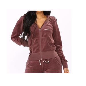 Casual Outdoor Maroon Velvet <b>Velour</b> <b>Hoodie</b> Regular Fit Breathable French Terry Heavyweight Pullover Pocket Customized Color - Product Image 2