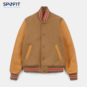 Chaqueta Universitaria de Béisbol con Parches de Chenilla Bordados, Chaqueta Deportiva Holgada de Invierno con Mangas de Cuero para Hombre - Product Image 6