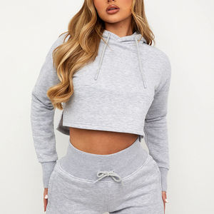 Pantalones cortos y Sudadera con capucha Mujer Logotipo personalizado Impreso Precio bajo Conjunto de dos piezas Sudadera con capucha corta con cordón Ropa de mujer corta - Product Image 4