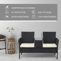 Ensemble de meubles de conversation causeuse, coussins et table basse intégrée, petit siège 2 en 1 pour 2 personnes pour porche, balcon,