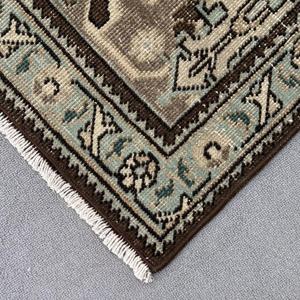 9.4x13 ft Oversize Vintage Rug, Turkish Rug, <b>Brown</b> Blue Oriental <b>Wool</b> Rug - Product Image 4