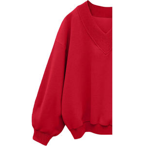 Sweat-shirt à col en V en polaire tricoté respirant coupe-vent brodé et gaufré marron pour femme, marque personnalisée, écologique - Product Image 6