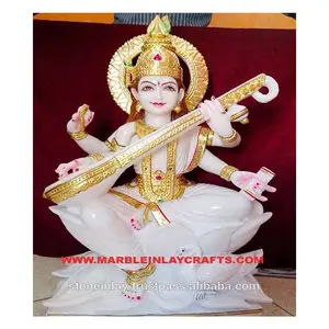 Tượng Nữ Thần Đá Cẩm Thạch Màu Trắng Makrana Saraswati