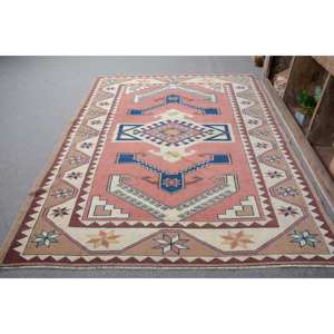 Tapis Kilim turc vintage 5.5 x 7.3ft rouge bleu Patchwork Design fait à la main tissage plat support en Latex pour couloir espace Rectangle - Product Image 1