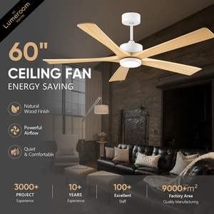 60 Inch Solid Wood <b>Ceiling</b> <b>Fan</b> with <b>Light</b> and Remote, 5 Wood Blades DC Motor <b>Ceiling</b> <b>Fan</b> for Living Room Bedroom - Product Image 1