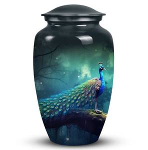 Urna conmemorativa de plumas de pavo real para cenizas humanas, tema de bosque, vida silvestre para cenizas, azul real, amantes de la naturaleza, urna personalizada - Product Image 2