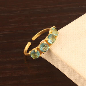 Top designs-bague cadeau d'anniversaire, petite pierre ronde, topaze bleue, quartz, laiton massif, plaqué or 24k, bague réglable pour elle - Product Image 3