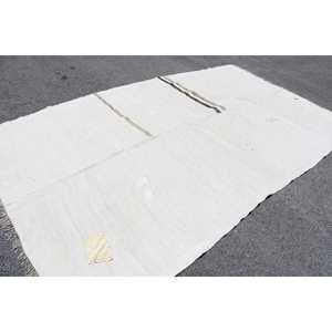 พรมวินเทจขนาด 6.1x10.5 ฟุต พรมลายทางสีขาวสไตล์ตุรกี ทำจากขนสัตว์ - Product Image 2