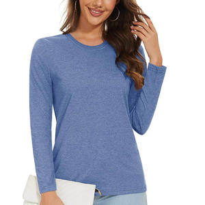 T-shirt en coton de couleur unie pour femmes T-shirt à manches longues de couleur unie à col personnalisé respirant femme grande taille t-shirt pour femmes - Product Image 1