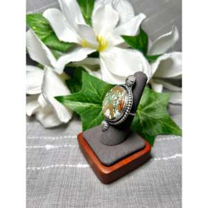 Navajo Made Carico Lake Turquoise Sterling <b>Silver</b> <b>Ring</b> Size 7 Rhodium Plated Yellow Gold Pearl Stone Everyday Wear <b>Statement</b> - Product Image 3