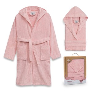 Peignoir rose pour enfants, couleur unie, tissu éponge, taille S-10-12, dans une boîte cadeau pour la salle de bain - Product Image 1
