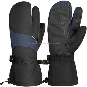 Gants de ski à fermeture réglable au poignet hiver imperméable au vent doublure en polaire thermique coque en cuir isolée pour le snowboard - Product Image 1