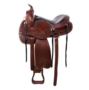 Selle de cheval en cuir de qualité supérieure pour l'équitation de trail, le barrel racing et le western, durable, en bois, gravée à la main - Product Image 1