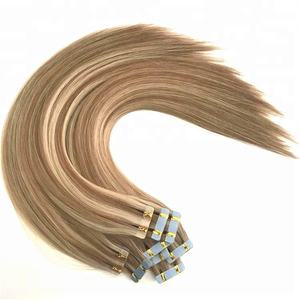 Nouvelles Extensions Capillaires Adhésives Super Double Drawn 2026, Cheveux Russes Remy, Châtain Foncé avec Mèches Blondes, 16 à 26 Pouces - Product Image 2