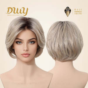 Summer-DWY 10 Inches Glueless Synthetic <b>Wig</b> for Women Mono Lace Front Transparent Transparent Short Blonde Curly Bob Free Part - Product Image 4