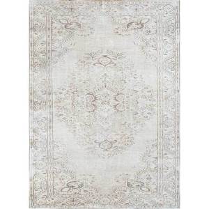 Tapis en laine vintage beige et marron, noué à la main, motif médaillon rectangulaire abstrait pour la maison - pour entrée, couloir, salon 9x12 - Modèle - Product Image 1