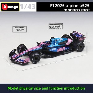 Bburago <span class=keywords><strong>1</strong></span>:<span class=keywords><strong>43</strong></span> pour BWT Alpine 2025 Monaco GP A525 Formule <span class=keywords><strong>1</strong></span> Véhicules de course en métal moulé sous pression Modèles de voitures de collection Jouets - Product Image 3