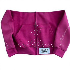 Sudadera con Capucha de Invierno para Hombre de Calidad Premium, Tejida, con Patrón de Letras con Efecto Desgastado y Pedrería en la Parte Delantera, en Tela de Forro Polar de Más de 450 g/m² - Product Image 2