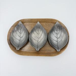 ชุดชามใส่ผลไม้อบแห้งรูปใบไม้อะลูมิเนียมยอดนิยม 3 ใบ พร้อมถาดไม้  ตกแต่งและสกรีนโลโก้ได้ตามต้องการ สำหรับงานเลี้ยงที่บ้าน งานแต่งงาน  ขั้นต่ำในการสั่งซื้อน้อย - Product Image 5