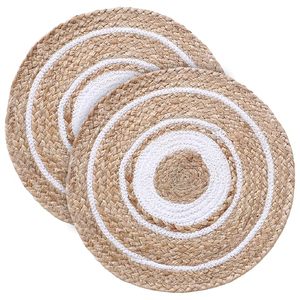 Alfombra de yute trenzada hecha a mano, alfombra clásica ecológica, Mantel Individual tradicional de diseño en espiral para comedor, paquete de 2 (blanco) - Product Image 1