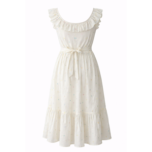 Vestido Midi Formal Elegante para Mujer, 100% Algodón, Cuello Redondo, Detalle de Botones, Cintura Imperio con Volantes, Ideal para Celebraciones, Fiestas y Graduaciones - Product Image 2