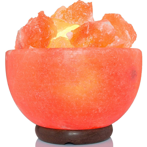 Lampe de bol de feu de sel de l'Himalaya USB en gros avec base en bois sculpté et veilleuse en morceaux de sel de roche naturel - Product Image 3