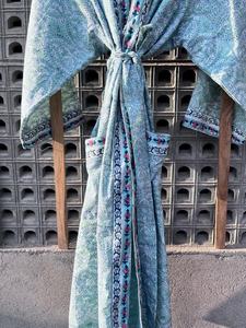 Kimono de algodón con estampado de bloques, albornoz para mujer, ropa de descanso ligera y suave - Product Image 4