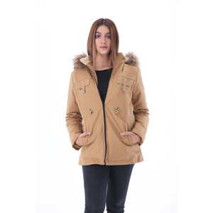 Women's Winter Parka Fur Hood Breathable Wool Lining Cotton Filled Windproof Utility Jacket Regular Length Full Sleeve Character - Product Image 5
