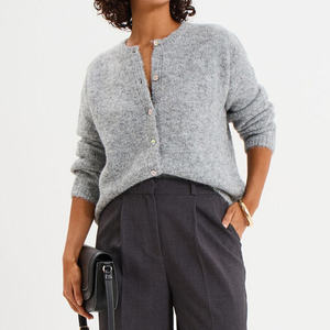 เสื้อสเวตเตอร์คอกลมอบอุ่นมีกระดุมตกแต่งโลโก้ด้านหน้าระบายอากาศได้ดีสำหรับฤดูหนาวเครื่องแต่งกายแนวสตรีทสวมใส่สบายสไตล์แฟชั่น - Product Image 5