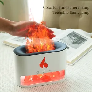 Customized Logo Ultrasonic Flame Aroma Diffuser Simulate Flame Himalayan Crystal Salt Lamp Essential Oil Humidifier Diffuser