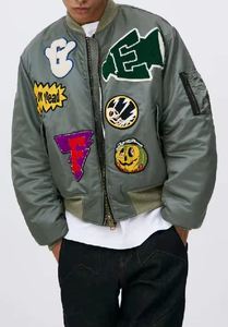 Veste de sport en toile écologique coupe-vent pour homme, design brodé fin, fermeture éclair en polyester, printemps - Product Image 2