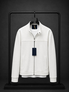 <b>Men's</b> <b>White</b> Cotton Puffer <b>Jacket</b> Stand Collar Zipper Closure Casual Knitted Solid Color Winter Wear Waterproof Nonwoven Front - Product Image 4