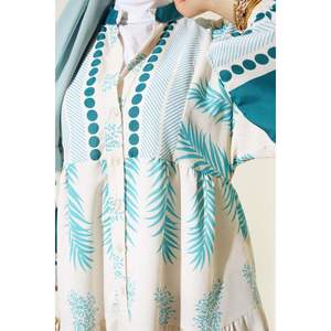 民族图案格子连衣裙祖母绿 - Product Image 2